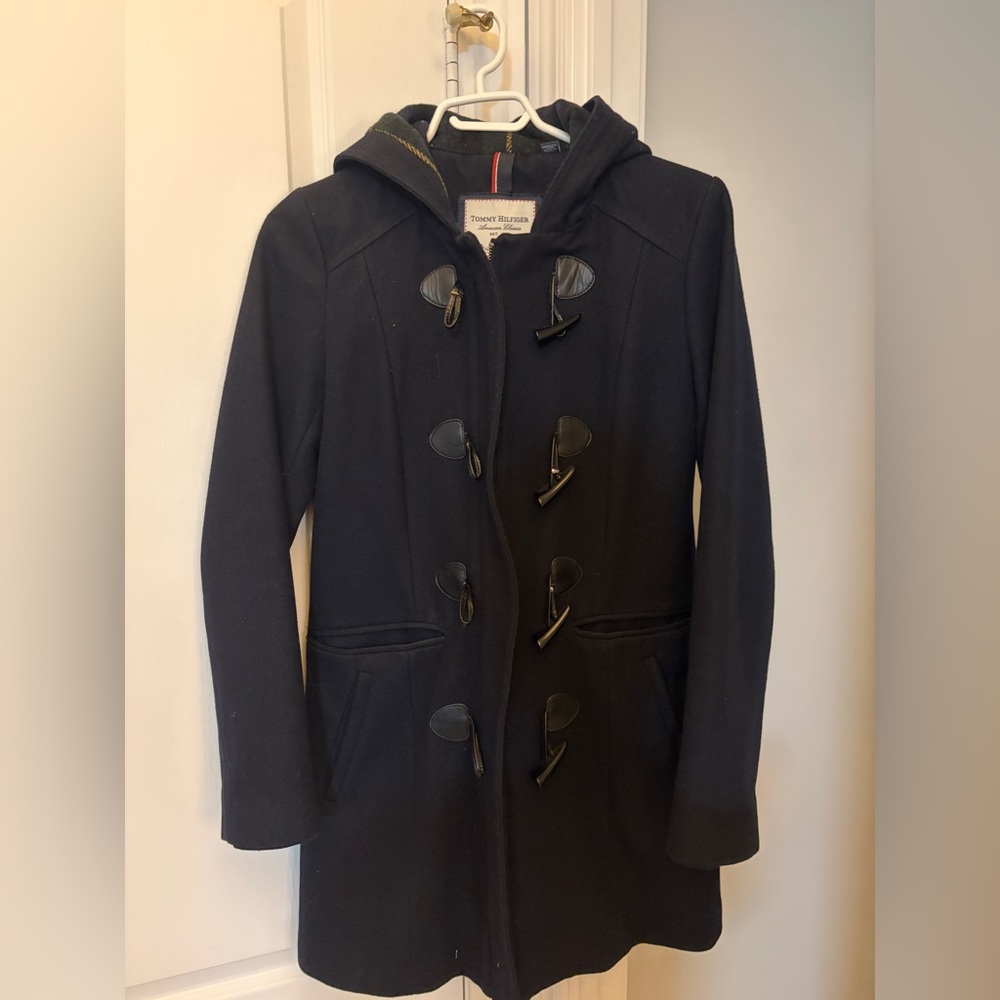 Tommy Hilfiger Women's Navy Hooded Toggle Pea Coat